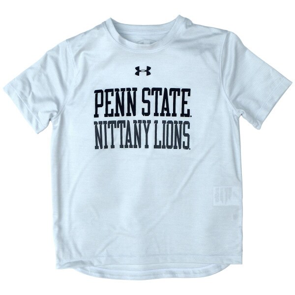 white youth Under Armour vent tech t-shirt with screened Penn State Nittany Lions